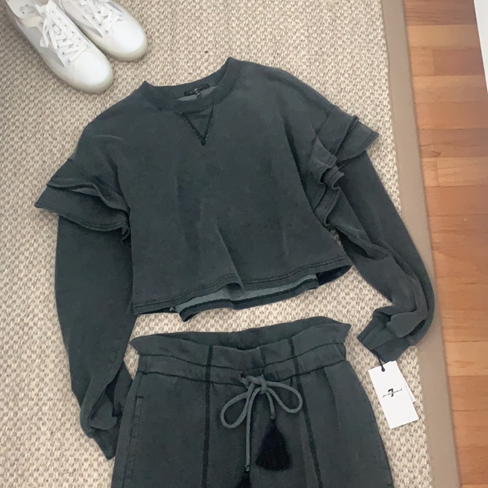 🥰 Lounge Set Ruffle Crop High Waist Jogger 7forallmankind - Picture 2 of 11